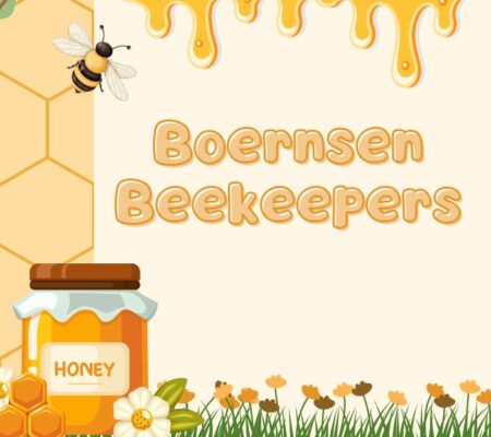 Image of a bee and honey with the name Boernsen Beekepers