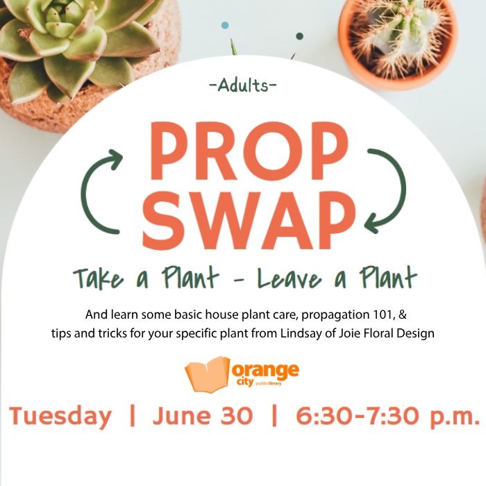Image of succulents and words advertising a plant prop swap event