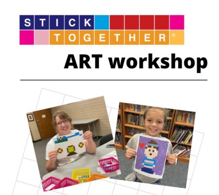 photos of girls creating sticker art at a library workshop