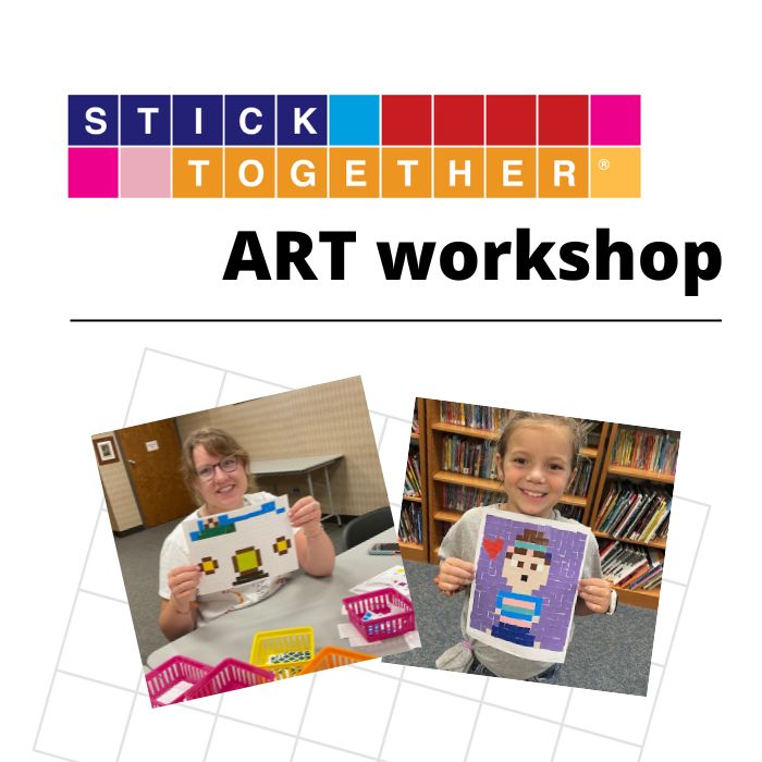 photos of girls creating sticker art at a library workshop