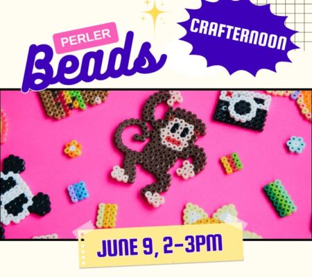image of perler bead art with words: Perler Beads Crafternoon