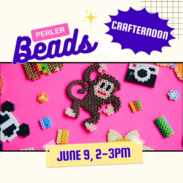 image of perler bead art with words: Perler Beads Crafternoon