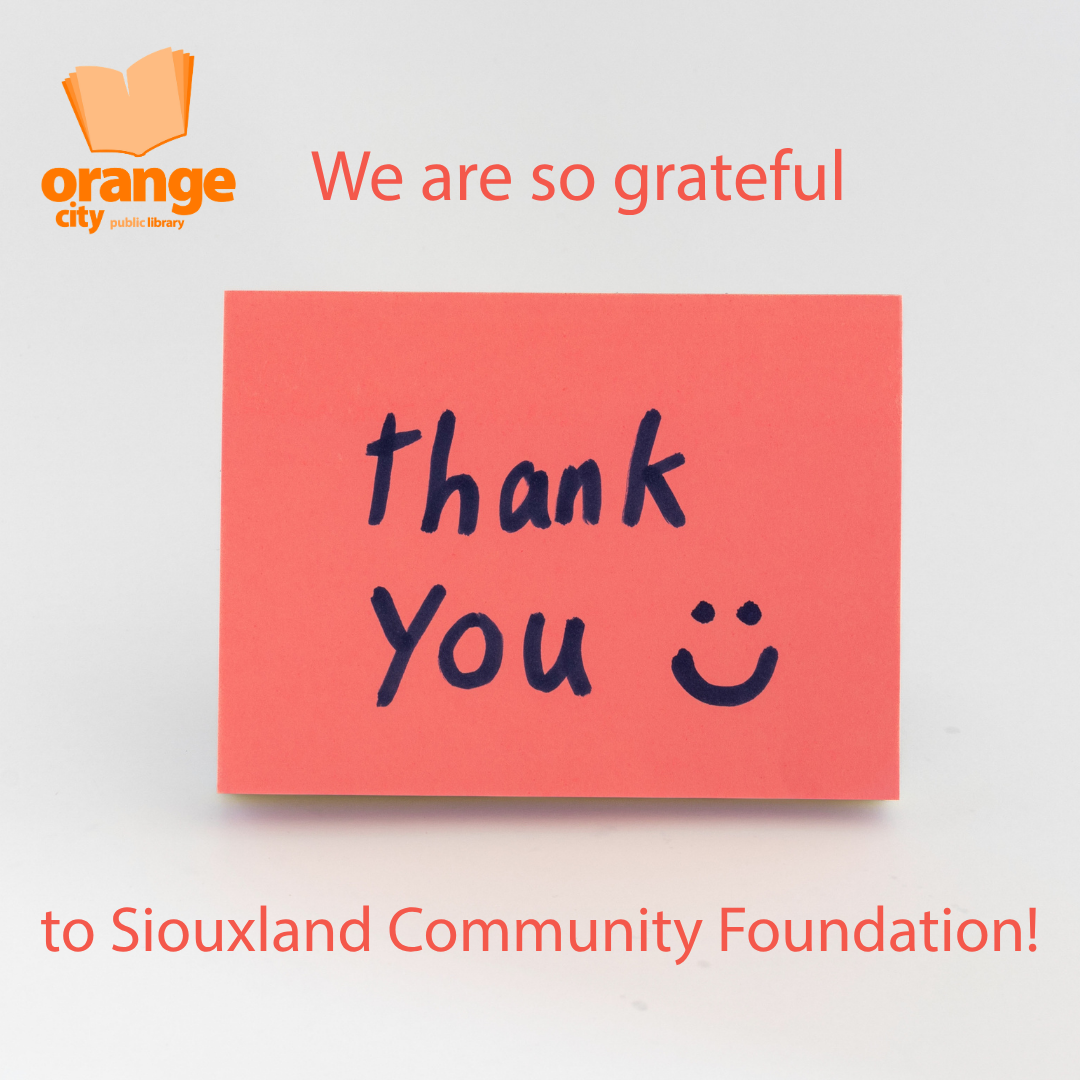 pink sticky note with words Thank You and a smiley face. Text that says We are so grateful to Siouxland Community Foundation.